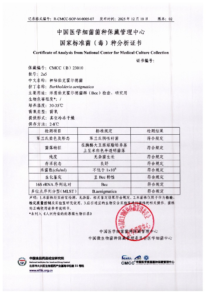 神秘伯克霍尔德菌  国家标准菌种[CMCC(B) 23010]